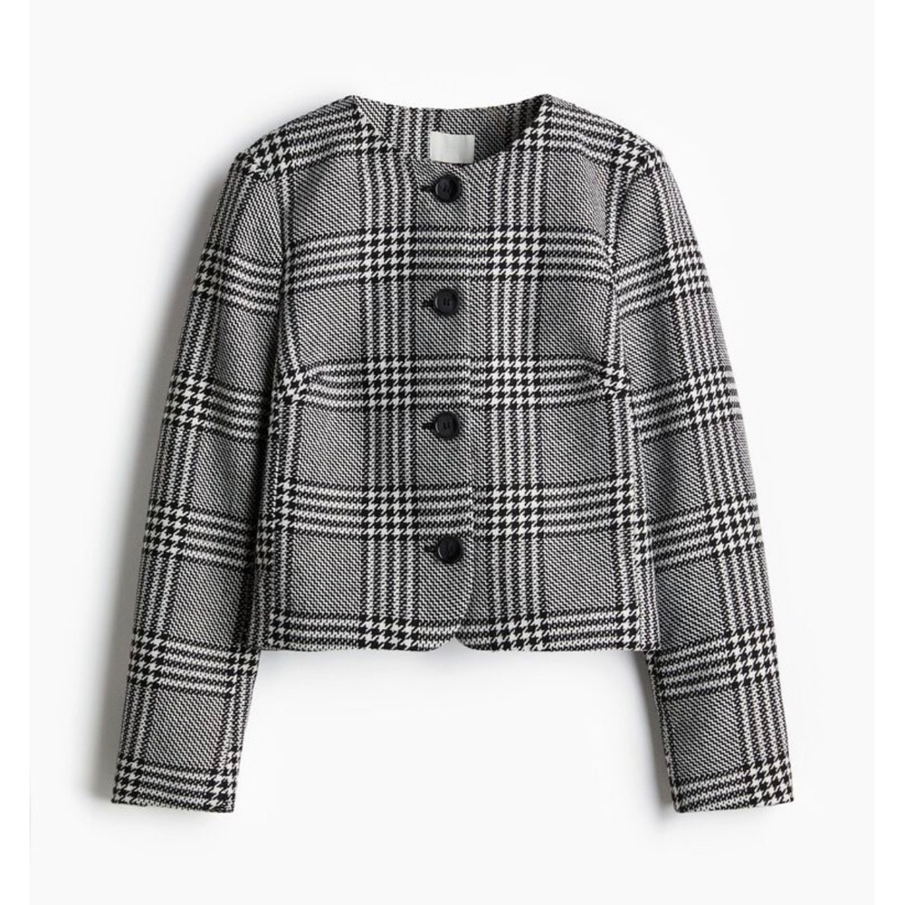 H&M Skirt Suit Set Women 8 & M Black White Glen Plaid Cropped Clueless Cher - Picture 2 of 9